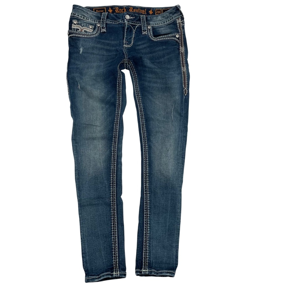 Rock Revival‎ Dianeya Ankle Skinny Jeans Womens 28 Embellished Distressed